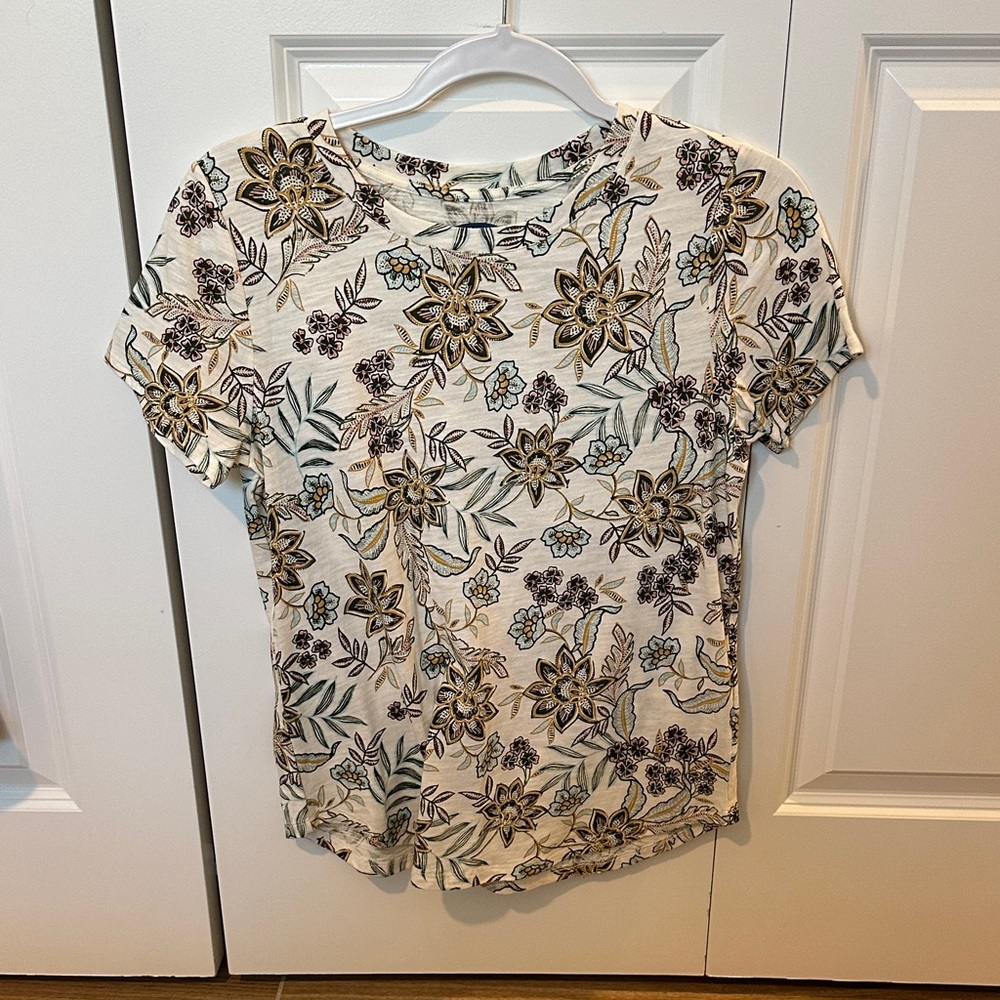 Old Navy Floral Short Sleeve Tee - Cream and Black